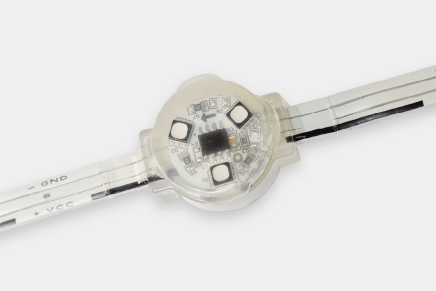 Управляемый модуль Медиа Смарт 3 диода 3535 RGB, SPI, 0.8W/12V, IP68, Ф-20 мм