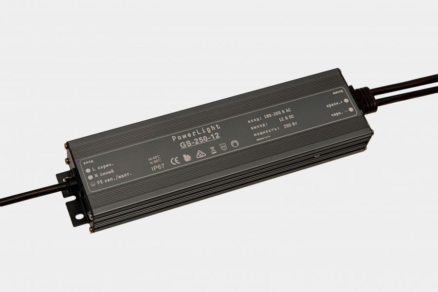 Источник питания PowerLight GS-250-12, IP67, низкопрофильный, металл