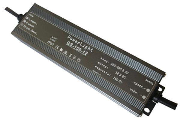 Источник питания PowerLight GS-150-24, IP67, низкопрофильный, металл